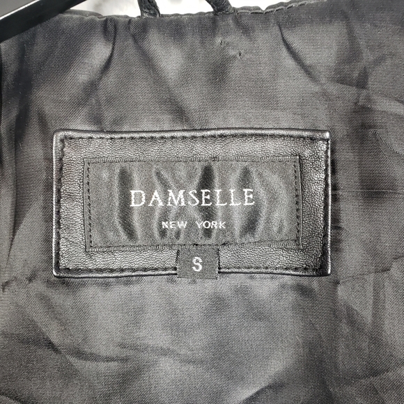 Damselle New York Leather Vest Black Faux Fur Trim Hooded Sleeveless Size Small - Picture 7 of 12